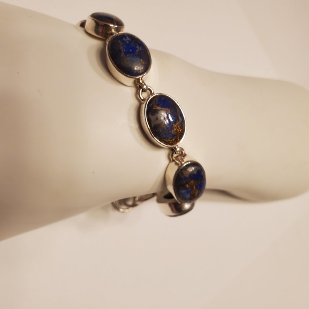 LAPIS LAZULI STERLING SILVER BRACELET - Picture 1 of 10